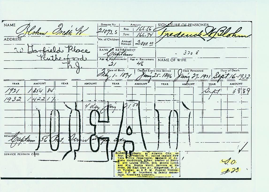 Pensions-Card von Blohm, Friedrich Wilhelm (*1874)